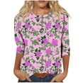 thumbnail image 1 of CYMMPU Tunic Tops 3/4 Sleeve Flower Printed Loose Fit Blouses for Women Dressy Casual Round Neck Spring Tops Fall Fashion Shirts Pleated Dressy T-Shirts Hot Pink XL, 1 of 4