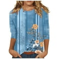 thumbnail image 1 of CYMMPU Tunic Tops 3/4 Sleeve Flower Printed Loose Fit Blouses for Women Dressy Casual Spring Tops Round Neck Summer Fashion Shirts Lightweight Basic T-Shirts Blue XXXL, 1 of 5