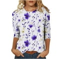 thumbnail image 1 of CYMMPU Tunic Tops 3/4 Sleeve Loose Fit Blouses for Women Dressy Casual Crew Neck Fall Trendy Shirts Spring Tops Floral Printed Lightweight Basic Tees Purple XXL, 1 of 5