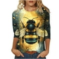 thumbnail image 1 of CYMMPU Tunic Tops 3/4 Sleeve Loose Fit Fall Fashion Shirts Bee Pattern Round Neck Spring Tops Blouses for Women Dressy Casual Lightweight Basic T-Shirts Multicolor XXL, 1 of 5
