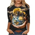 thumbnail image 1 of CYMMPU Tunic Tops 3/4 Sleeve Loose Fit Fall Trendy Shirts Bee Printed Spring Tops Crew Neck Blouses for Women Dressy Casual Lightweight Basic Tees Multicolor XL, 1 of 5