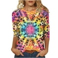 thumbnail image 1 of CYMMPU Tunic Tops 3/4 Sleeve Loose Fit Spring Tops Fall Fashion Shirts Tie Dye Ombre Round Neck Blouses for Women Dressy Casual Lightweight Basic T-Shirts Multicolor XXL, 1 of 5