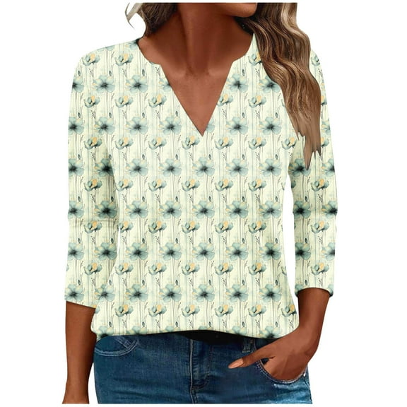 CYMMPU Tunic Tops 3/4 Sleeve Loose Fit V Neck Summer Fashion Shirts Floral Printed Blouses for Women Dressy Casual Spring Tops Business Elegant Work Topss Multicolor XXXL