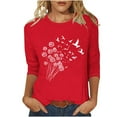 thumbnail image 1 of CYMMPU Tunic Tops 3/4 Sleeve Spring Tops Flower Pattern Fall Fashion Shirts Round Neck Loose Fit Blouses for Women Dressy Casual Lightweight Basic T-Shirts Red XL, 1 of 5