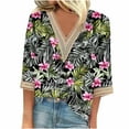thumbnail image 1 of CYMMPU Tunic Tops 3/4 Sleeve Spring Tops Lace V Neck Floral Pattern Fall Fashion Shirts Loose Fit Blouses for Women Dressy Casual Business Elegant Work Topss Green L, 1 of 4