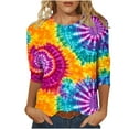 thumbnail image 1 of CYMMPU Tunic Tops 3/4 Sleeve Spring Tops Loose Fit Blouses for Women Dressy Casual Fall Trendy Shirts Tie Dye Ombre Round Neck Lightweight Basic Tees Multicolor XXXL, 1 of 5