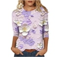 thumbnail image 1 of CYMMPU Tunic Tops 3/4 Sleeve Spring Tops Loose Fit Floral Printed Summer Trendy Shirts Blouses for Women Dressy Casual Crew Neck Lightweight Basic Tees Multicolor M, 1 of 5