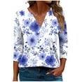 thumbnail image 1 of CYMMPU Tunic Tops 3/4 Sleeve Spring Tops V Neck Fall Trendy Shirts Loose Fit Flower Pattern Blouses for Women Dressy Casual Business Elegant Work Tops T-Shirts L, 1 of 5