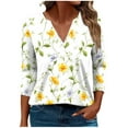 thumbnail image 1 of CYMMPU Tunic Tops 3/4 Sleeve Spring Tops V Neck Floral Pattern Blouses for Women Dressy Casual Summer Fashion Shirts Loose Fit Business Elegant Work Topss XXXXL, 1 of 5