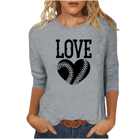 CYMMPU Tunic Tops 3/4 Sleeve Summer Trendy Shirts Blouses for Women Dressy Casual Round Neck Loose Fit Floral Printed Spring Tops Lightweight Basic Tees Gray S