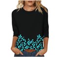 thumbnail image 1 of CYMMPU Tunic Tops 3/4 Sleeve Summer Trendy Shirts Flower Pattern Round Neck Loose Fit Blouses for Women Dressy Casual Spring Tops Lightweight Basic Tees Black XL, 1 of 5