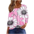 thumbnail image 1 of CYMMPU Tunic Tops Button up Crew Neck Blouses for Women Dressy Casual Spring Tops 3/4 Sleeve Floral Pattern Loose Fit Summer Fashion Shirts Plus Size Blouse Pink XXXL, 1 of 7