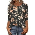thumbnail image 1 of CYMMPU Tunic Tops Button up V Neck Blouses for Women Dressy Casual Spring Tops Loose Fit Floral Printed Summer Fashion Shirts 3/4 Sleeve Business Elegant Work Topss Gray S, 1 of 6