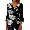 thumbnail image 1 of CYMMPU Tunic Tops Button V Neck Flare Sleeve Blouses for Women Dressy Casual Floral Printed Summer Trendy Shirts Loose Fit Spring Tops 3/4 Sleeve Pleated Dressy T-Shirts Multicolor XL, 1 of 5
