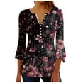 thumbnail image 1 of CYMMPU Tunic Tops Button V Neck Flare Sleeve Blouses for Women Dressy Casual Summer Fashion Shirts 3/4 Sleeve Loose Fit Spring Tops Flower Pattern Pleated Dressy T-Shirts S, 1 of 5