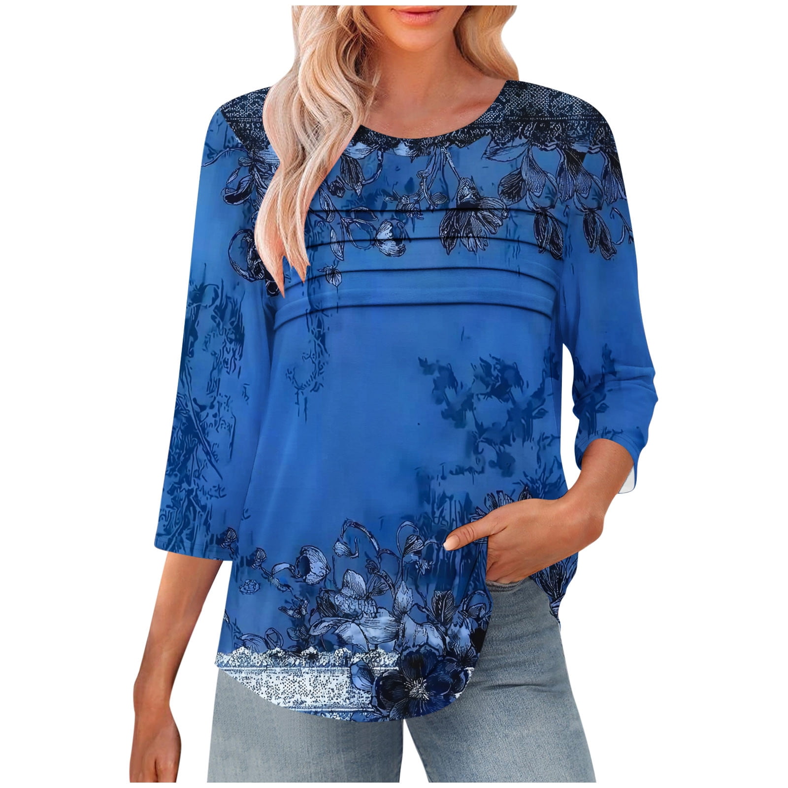 Blue Oversized Printed Cotton Shirt For Spring Unisex Lightweight Boho Tunic Top For Everyday Wear main image 0