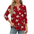 thumbnail image 1 of CYMMPU Tunic Tops V Neck Blouses for Women Dressy Casual Flower Pattern Loose Fit Summer Trendy Shirts 3/4 Sleeve Spring Tops Business Elegant Work Tops T-Shirts Red M, 1 of 6
