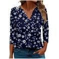 thumbnail image 1 of CYMMPU Tunic Tops V Neck Blouses for Women Dressy Casual Spring Tops Summer Fashion Shirts Loose Fit Flower Printed 3/4 Sleeve Business Elegant Work Topss Multicolor S, 1 of 5