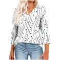 thumbnail image 1 of CYMMPU V-Neck Floral Printed 3/4 Length Sleeve Fashion Tunic Tops Business Work Blouses Summer Fall Basic Tees Vintage Shirts 2025 Clothes for Women White XL, 1 of 8