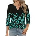 thumbnail image 1 of CYMMPU V-Neck Floral Printed 3/4 Length Sleeve Shirts Business Work Blouses to Wear with Leggings Casual Dressy Tunic Tops Elegant Blouse Summer Fall 2025 Clothes for Women Black S, 1 of 6