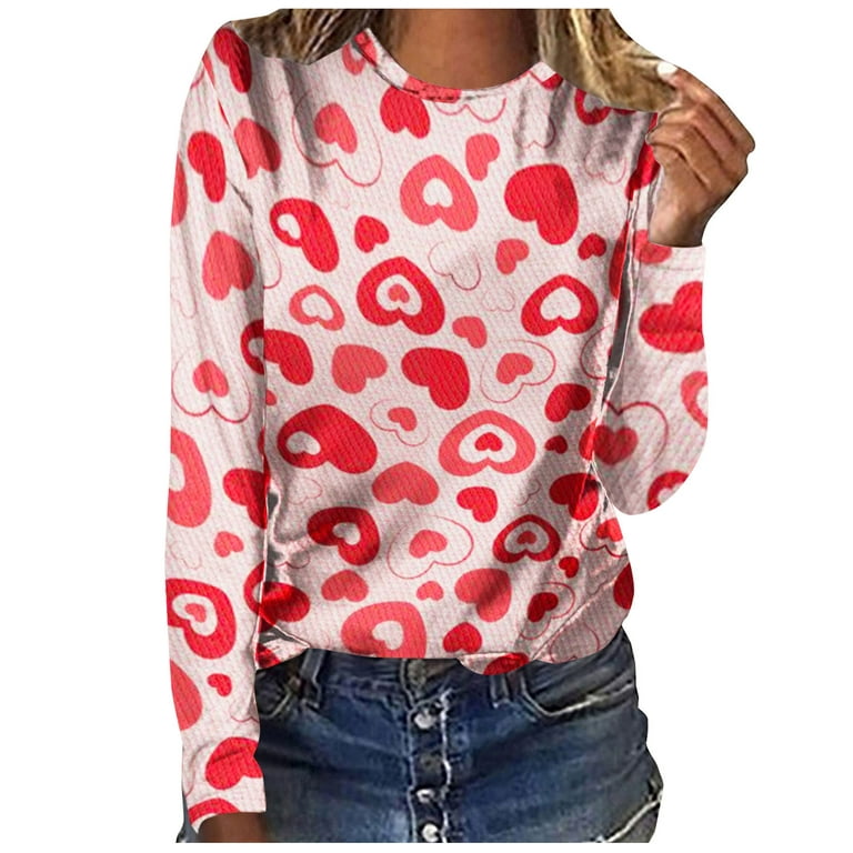 CYMMPU Girls' Love Heart Printed Tops Long Sleeve Shirts Women's Novelty  Pullover Valentine's Day Plus Size Casual Sweatshirts Holiday Tops Ladies  Crewneck Clothing Trendy Blouses Black XL 