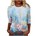 thumbnail image 1 of CYMMPU Vintage Floral Printed 3/4 Length Sleeve Business Work Blouses Summer Fall Crewneck Shirts Basic Tees Fashion Tunic Tops 2025 Clothes for Women Multicolor XXXXL, 1 of 5