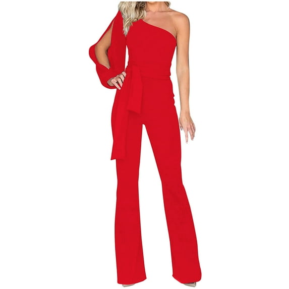LMOIPLI Women's Adjustable Strap Romper Baggy Wide Leg Outfits Fashion Summer Clothes Lightweight Long Pants Overalls Long Bib Pants Vintage Adjustable Strap Romper Plain Color Red XXL