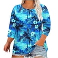 thumbnail image 1 of CYMMPU Women's Basic Tees Tunic Tops Floral Printed Flowy Blouse 3/4 Length Sleeve Shirts Crewneck Casual Summer Fall Business Work Blouses 2025 Clothes Blue XXXL, 1 of 5