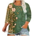 thumbnail image 1 of CYMMPU Women's Basic Tees Tunic Tops Floral Printed Flowy Blouse 3/4 Length Sleeve Shirts Summer Fall Business Work Blouses Casual Crewneck 2025 Clothes Army Green XXXL, 1 of 5