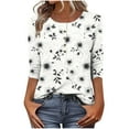 thumbnail image 1 of CYMMPU Women's Basic Tees Tunic Tops Shirts Button up Scoop Neck Summer Fall Business Work Blouses Floral Printed Flowy Blouse 3/4 Length Sleeve Casual 2025 Clothes White S, 1 of 7