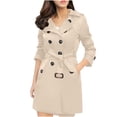 thumbnail image 1 of CYMMPU Women’s Belted Double Breasted Mid‑Length Trench Coat, Lapel Collar Waist Tie Side Pockets Long Sleeve Relaxed Outerwear Khaki L, 1 of 5
