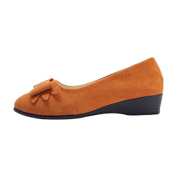 CYMMPU Women's Bow Decor Suede Wedge Pumps, Round Toe Slip On Low Heel Shoes, Comfort Elegant Footwear for Work and Casual Occasions Orange 39