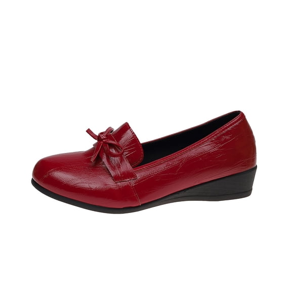 CYMMPU Women's Bow Knot Wedge Loafers, Slip On Patent Leather Casual Walking Shoes, Lightweight Daily Comfort Footwear Wine 37