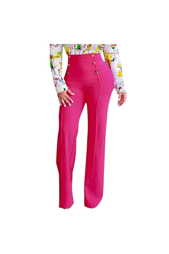 Women's Boyfriend Style Hip Hop Bootcut Leisure Pants Vintage Boyfriend Style Hip Hop Plain Color Lightweight Long Pants Elastic High Waist Fashion Summer Clothes Bell Bottoms Hot Pink S
