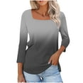 thumbnail image 1 of CYMMPU Women's Business Work Blouses Tunic Tops Casual Shirts Square Neck Gradient Color Flowy Blouse 3/4 Length Sleeve Summer Fall Basic Tees 2025 Clothes Black XXXXXL, 1 of 7
