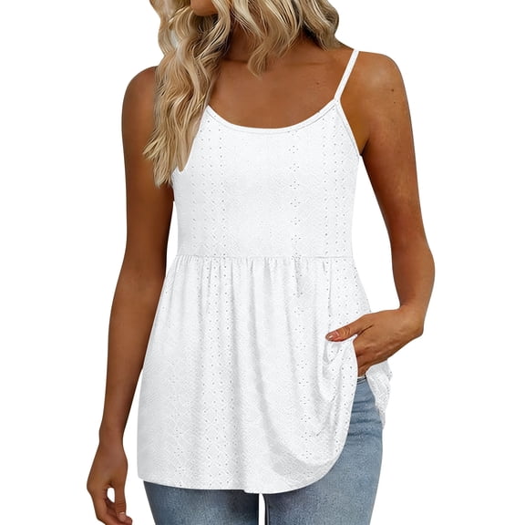 CYMMPU Women's Button-Front Linen Cami, Spaghetti Strap Tank Top with Partial Button Placket, Relaxed Fit Summer Top White S