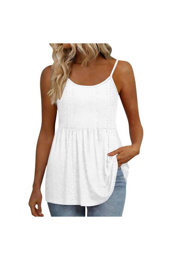 Women's Button-Front Linen Cami, Spaghetti Strap Tank Top with Partial Button Placket, Relaxed Fit Summer Top White S