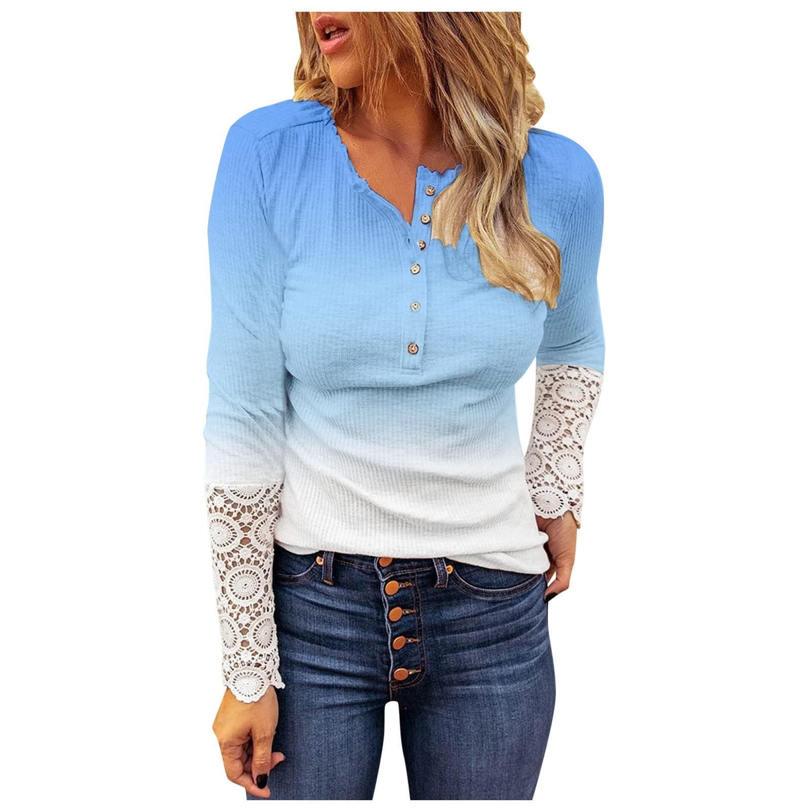 CYMMPU Ladies V-Neck Clothing Women's Novelty Pullover Lace