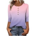 thumbnail image 1 of CYMMPU Women's Button up Scoop Neck Gradient Color 3/4 Length Sleeve Summer Fall Business Work Blouses Shirts Basic Tees Trendy Tunic Tops Casual 2025 Clothes Pink S, 1 of 7