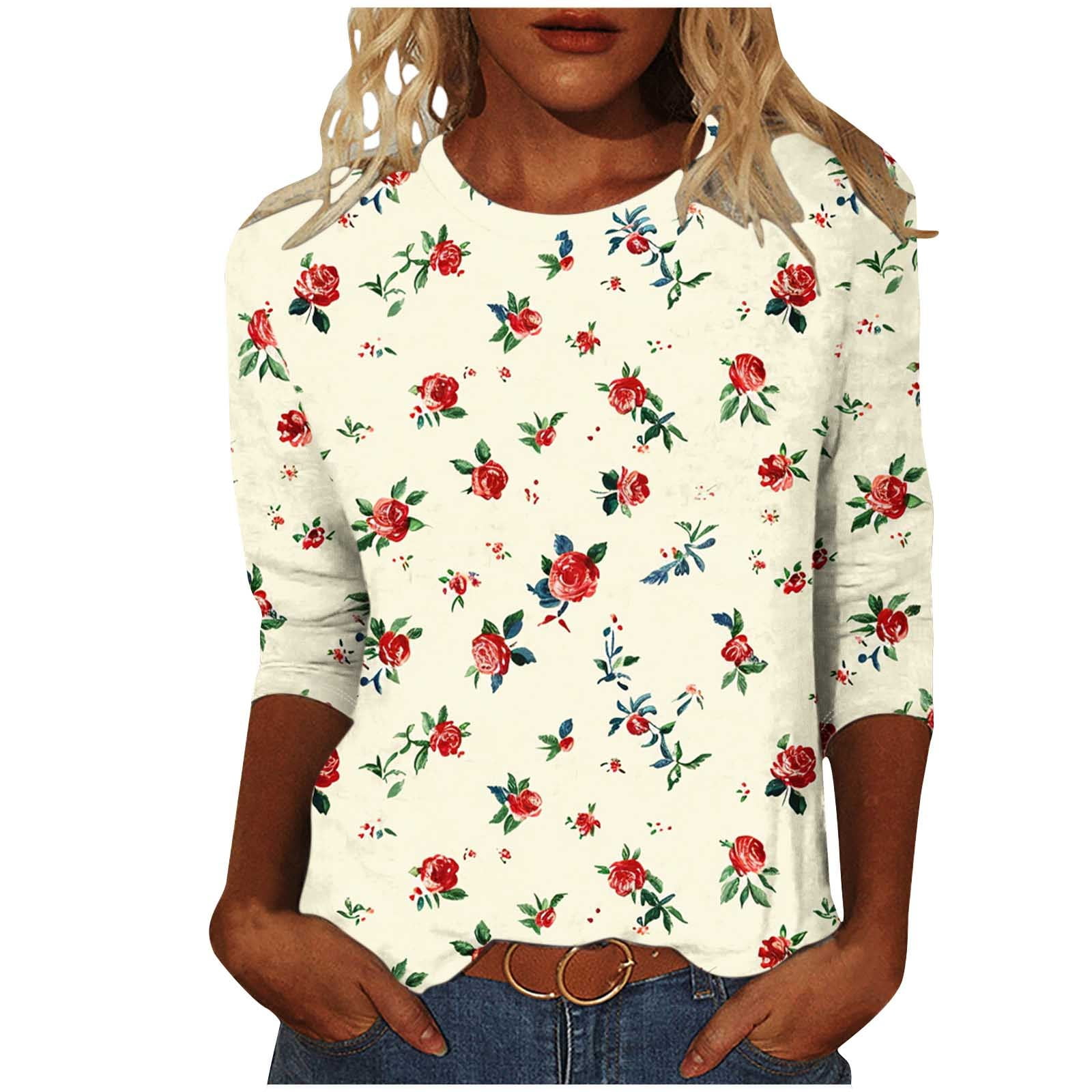 Floral Print 3/4 Sleeve Crew Neck Top main image 1