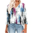 thumbnail image 1 of CYMMPU Women's Casual Floral Printed 3/4 Length Sleeve Trendy Tunic Tops Business Work Blouses Basic Tees V-Neck Shirts Summer Fall 2025 Clothes Purple S, 1 of 8