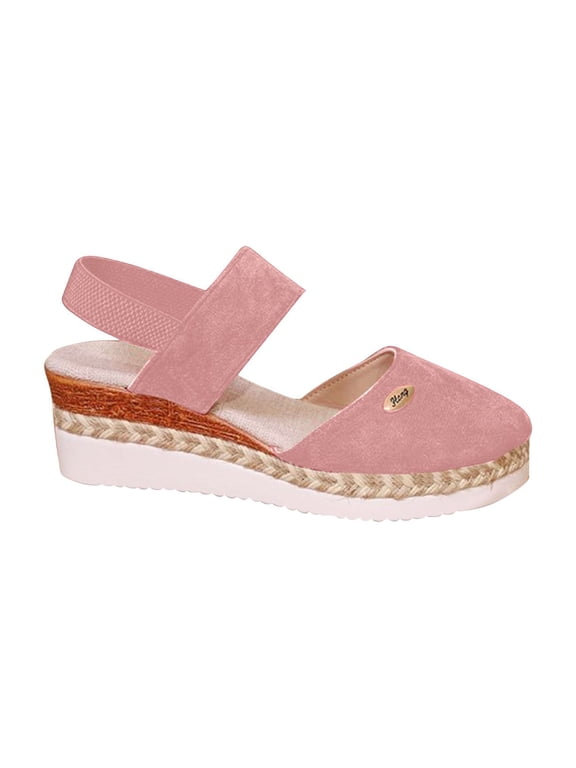 Women's Closed Toe Slingback Wedge Sandals, Dual Strap Espadrille Platform Slip On Shoes, Summer Outdoor Beach Casual Footwear Pink 36