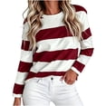 thumbnail image 1 of CYMMPU Women's Crew Neck Long Sleeve Striped Print Top, Loose Fit Casual Pullover Shirt for Everyday Wear and Relaxed Outings Red S, 1 of 5