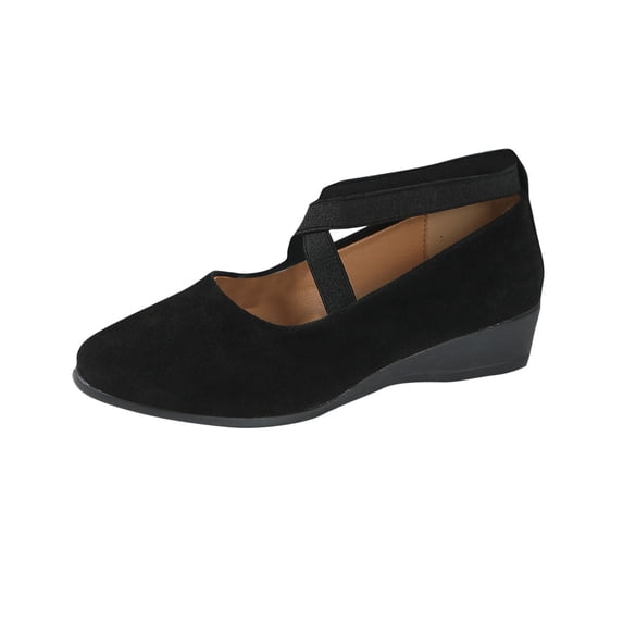 CYMMPU Women's Crisscross Ankle Strap Wedge Pumps Closed Toe Slip On Shoes for Casual Daily Occasions Black 41