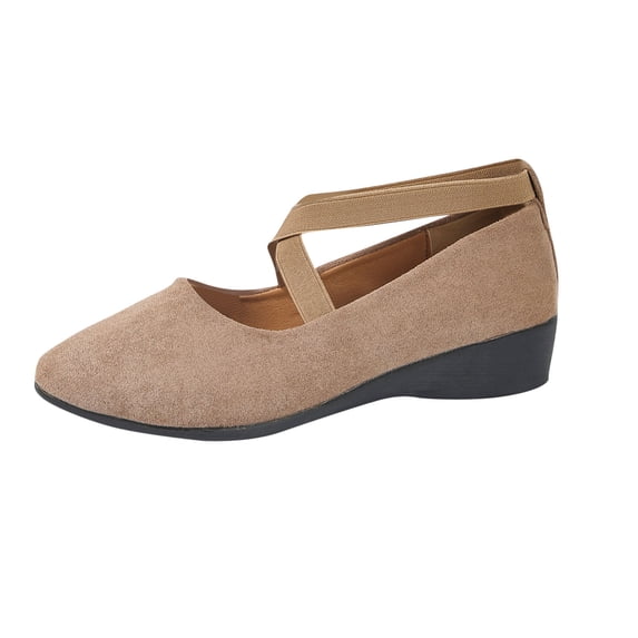 CYMMPU Women's Crisscross Ankle Strap Wedge Pumps Closed Toe Slip On Shoes for Casual Daily Occasions Khaki 42