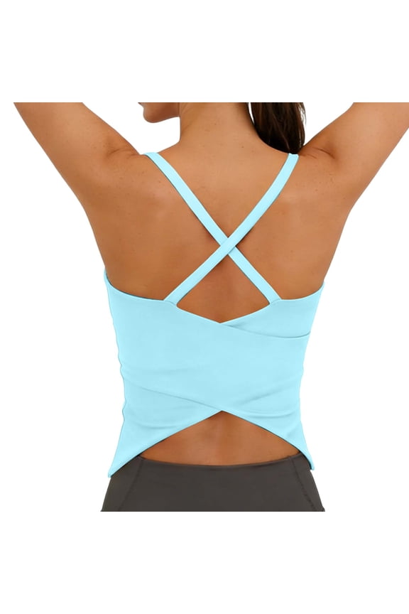 Women's Crisscross Back Workout Cami, Open-Back Sleeveless Top with Wrap Design, Breathable Gym & Running Wear Blue XXL