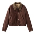 thumbnail image 1 of CYMMPU Women’s Cropped Bomber Jacket, Fleece Collar Zip and Snap Front Elastic Cuff Hem Multi Pockets Long Sleeve Outerwear Coffee S, 1 of 7
