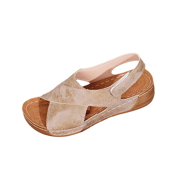 CYMMPU Women's Cutout Slingback Wedge Sandals, Open Toe Platform Slip On Shoes, Breathable Lightweight Summer Daily Footwear Khaki 43