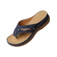 thumbnail image 1 of CYMMPU Women's Decorative Thong Wedge Sandals, Perforated Platform Flip Flops, Open Toe Slip On Summer Beach Walking Slippers Navy 36, 1 of 9