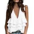thumbnail image 1 of CYMMPU Women's Deep V Tiered Multi Ruffle Sleeveless Linen Tank Top, Flowy Loose Fit Boho Vacation Camisole White XL, 1 of 6